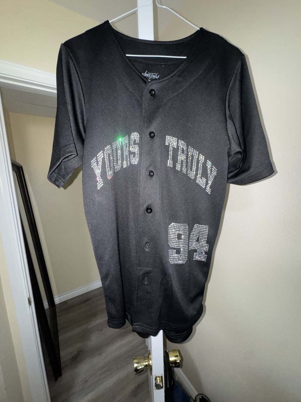 Yours Truly Rhinestone Baseball Jersey Black Size S